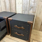 Black Leather Brown Trimmed Handmade Luxury Bedroom End Tables