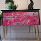 Hand Painted Vintage Mid-Century Modern Chest of Drawers: Black and Hot Pink Cheetah design