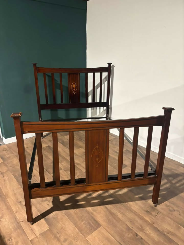 Edwardian Mahogany Inlaid double bed stead99