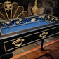 Vintage Queen Anne Style Bijouterie Jewellery Display Table in Black & Gold with William Morris Interior