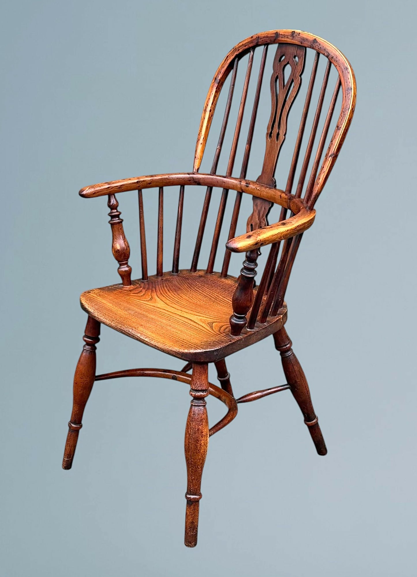 19th Century High Back Yew Wood Windsor Armchair