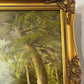 Large Signed Oil on Canvas – Woodland Cottage Landscape in Ornate Gilt Frame