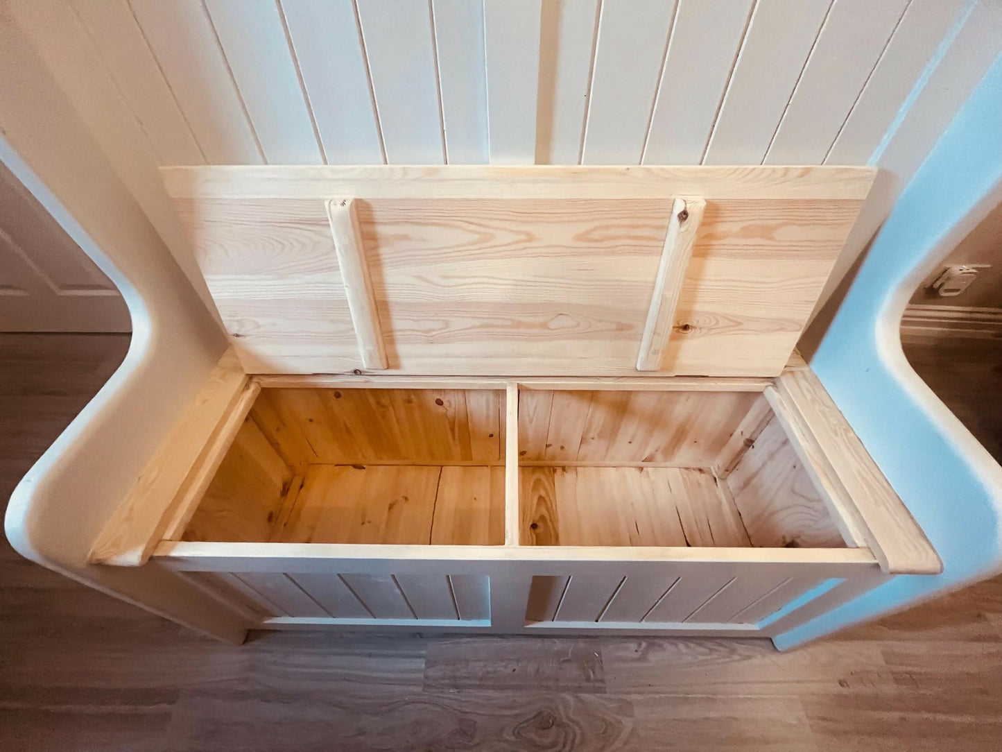 Hand Crafted Pine Monks Bench with Storage, Farmhouse Hallway Seat