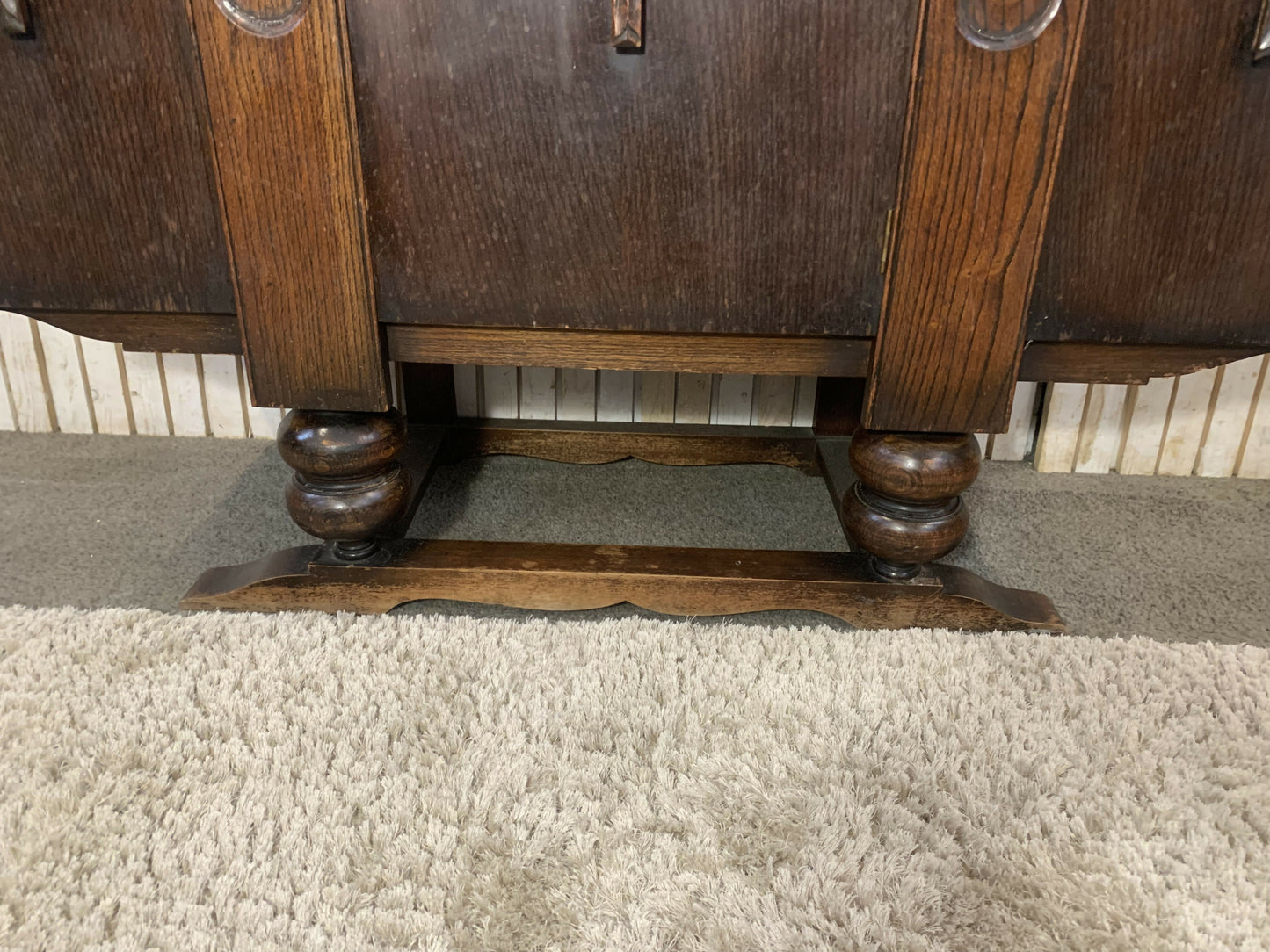 Vintage Art Deco Carved Wood Cabinet Sideboard 3 Doors 2 Drawers