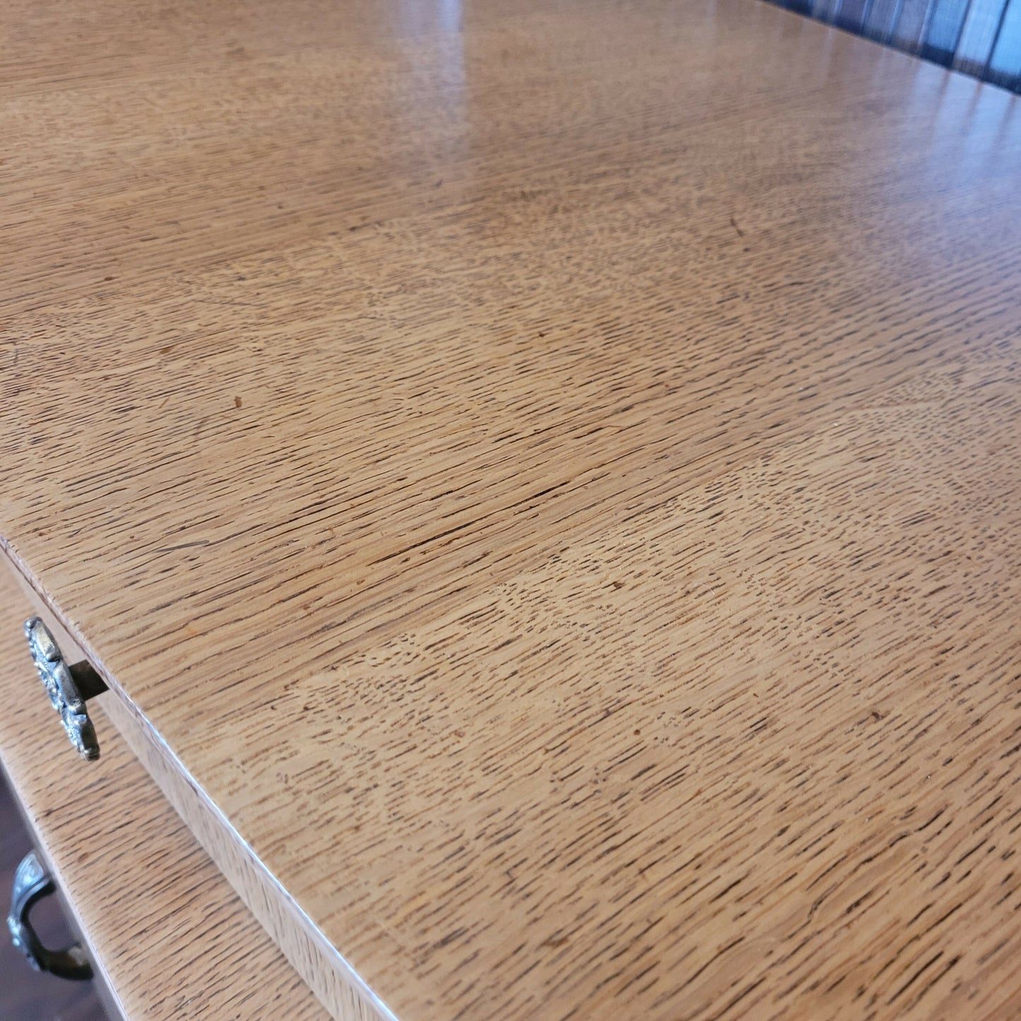 Art Deco Beautility Sideboard. Refinished Oak Cabinet. Striped vintage furniture.