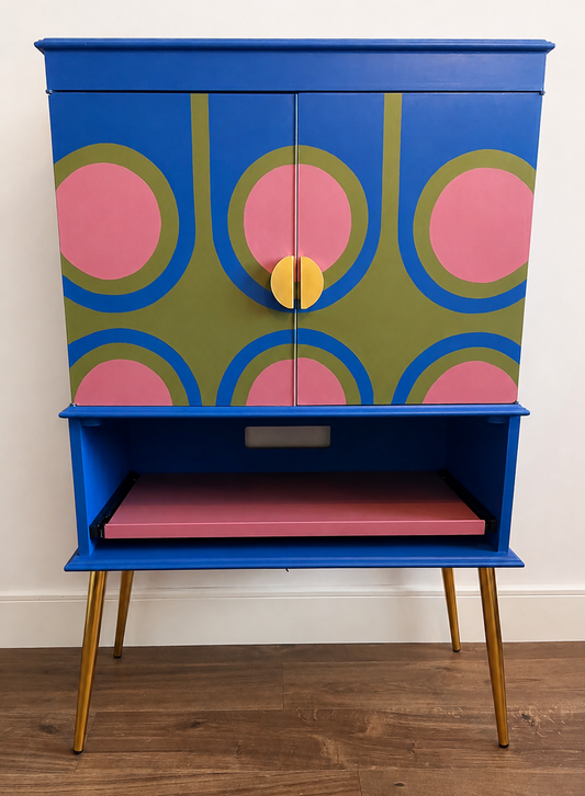 Unique Hand Painted/Upcycled Cocktail Cabinet | Retro Drinks Cabinet