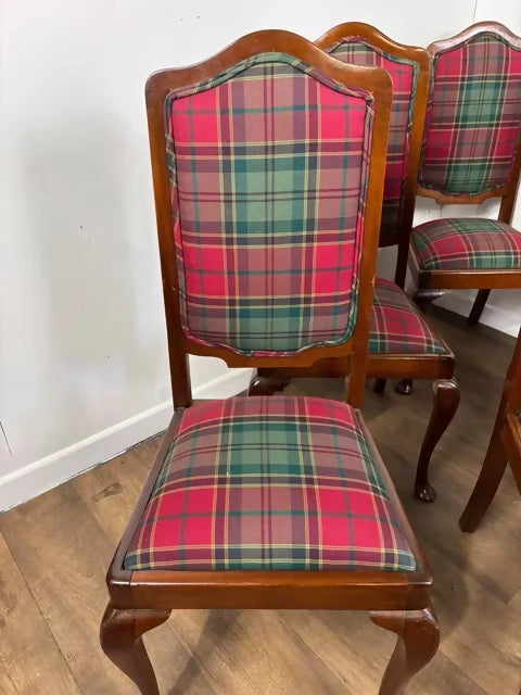 Set Of Six Antique Tartan Upholstered Dining Chairs