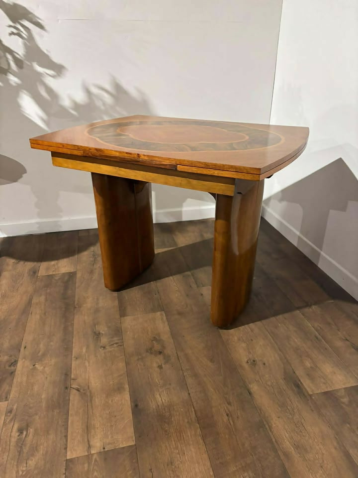 Art Deco Inlaid Walnut Draw Leaf Dining Table