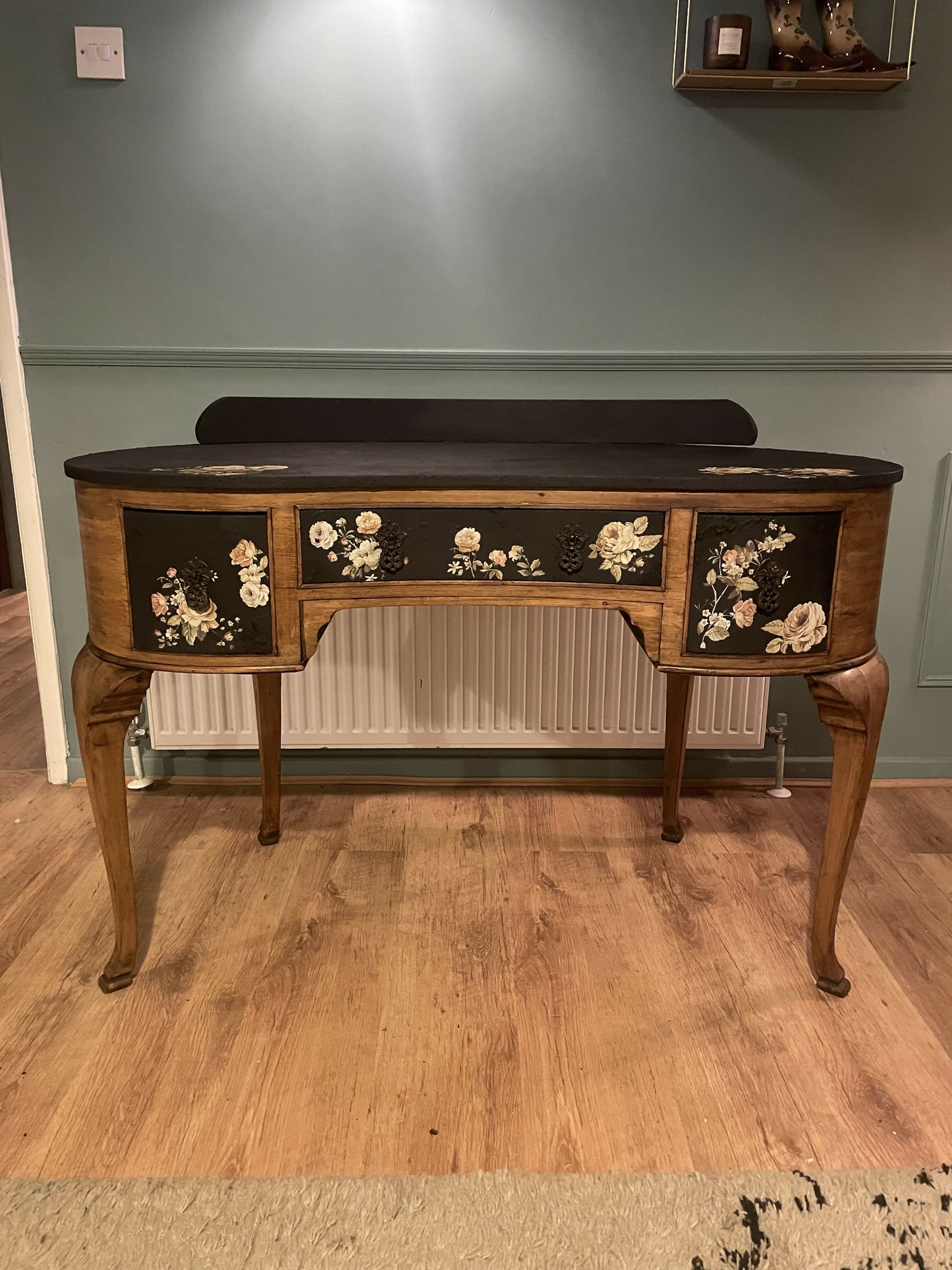 Amoire French Dressing Table Black Floral Designer