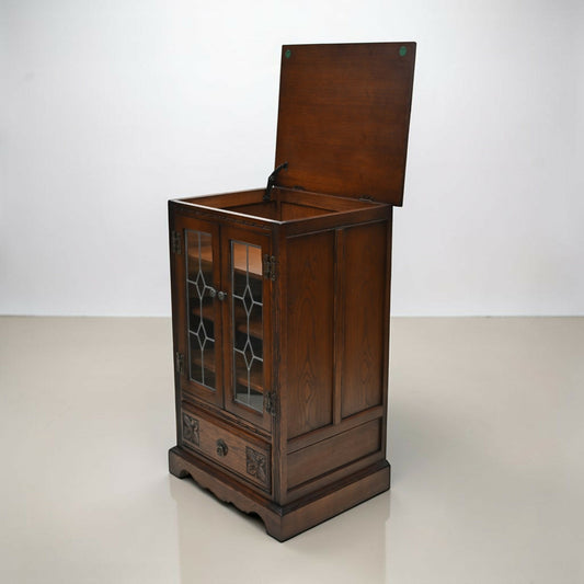 Old Charm Hi Fi Vinyl Record Player Cabinet Tudor Brown 3 Shelves Vintage Oak