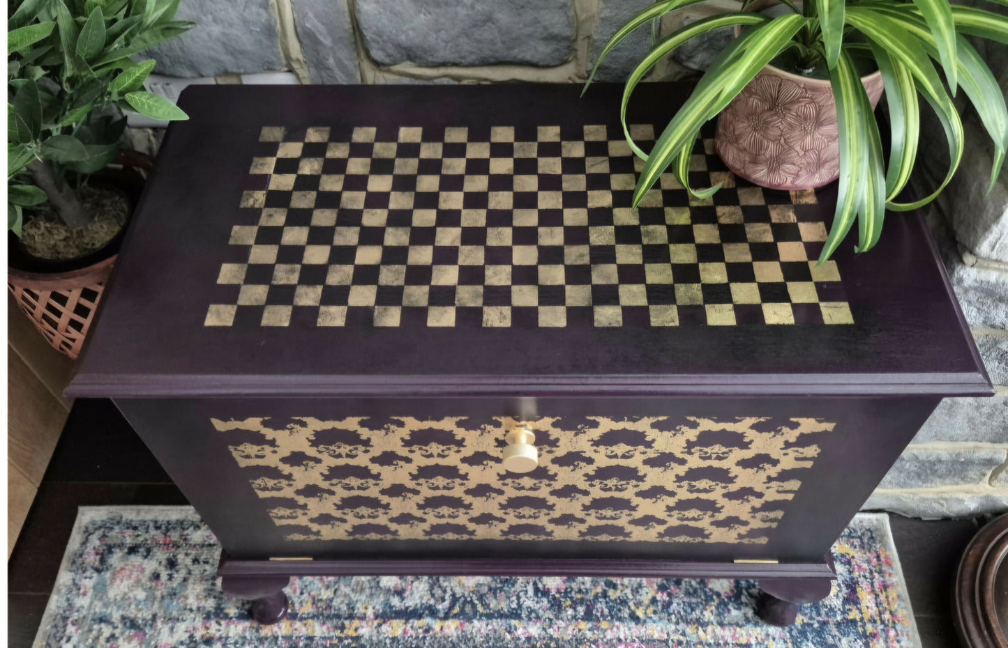 Vintage Hand Painted Shoe Cupboard - Upcycled Entryway Storage - Statement Hallway Piece