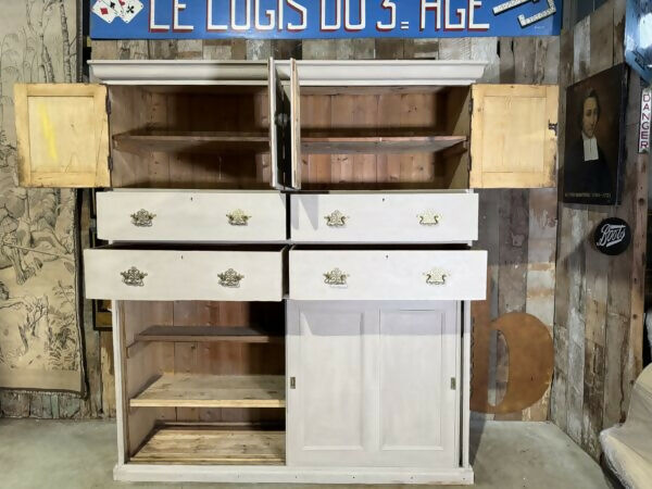 Antique Large Victorian Estate Housekeeper Painted Pine Sliding Door Drawers Cupboard, c.1870