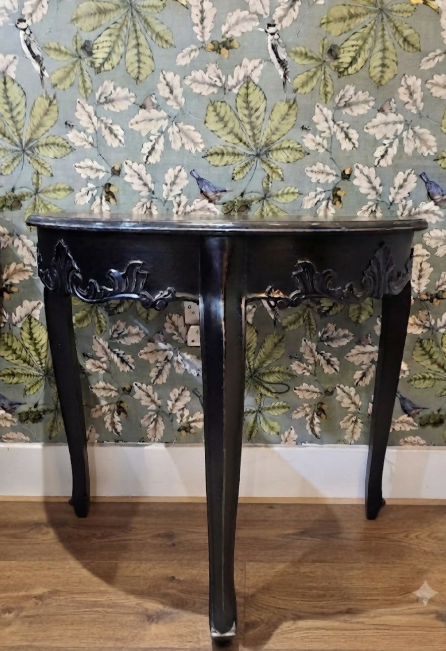 Reproduction Maison Demi Lune Console in black, manufactured by Gallery Direct Ltd
