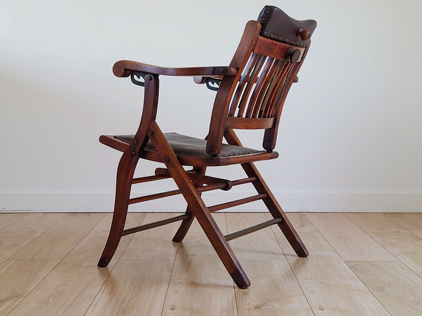 Campaign Chair With Adjustable Upholstered Headrest Circa 1890