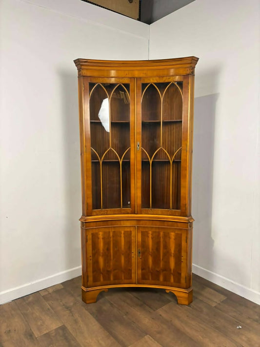 Reproduction Yew Concave Corner Cabinet