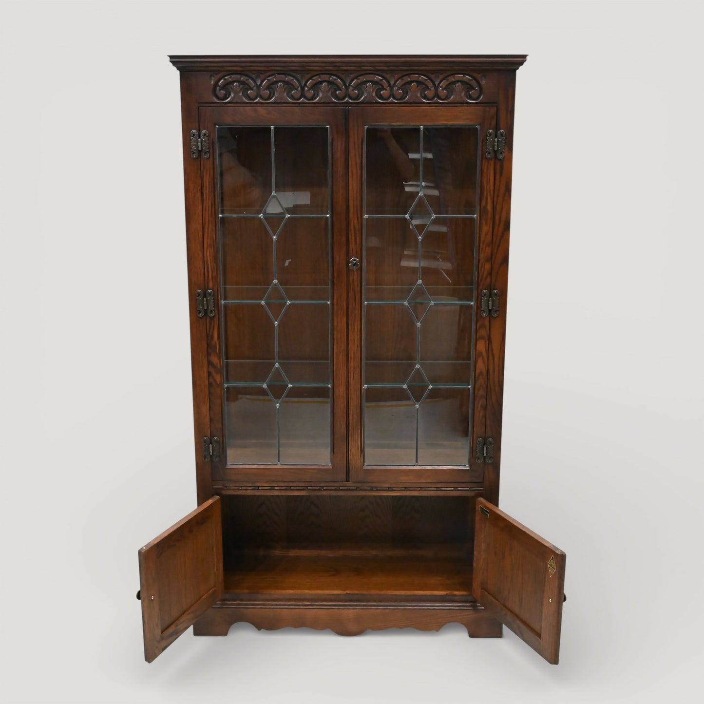 Old Charm Display Cabinet With Cupboard 3 Shelves Tudor Brown FREE UK Delivery*. SBR11110/2910E