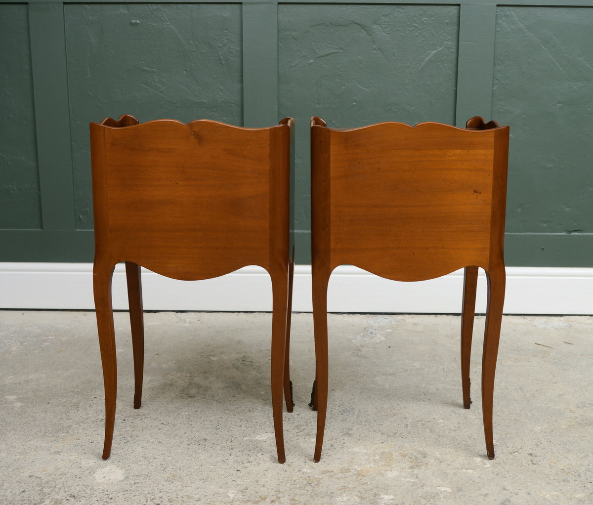 Vintage Pair French Bedside Tables - by Jean Laick - Cherry Wood