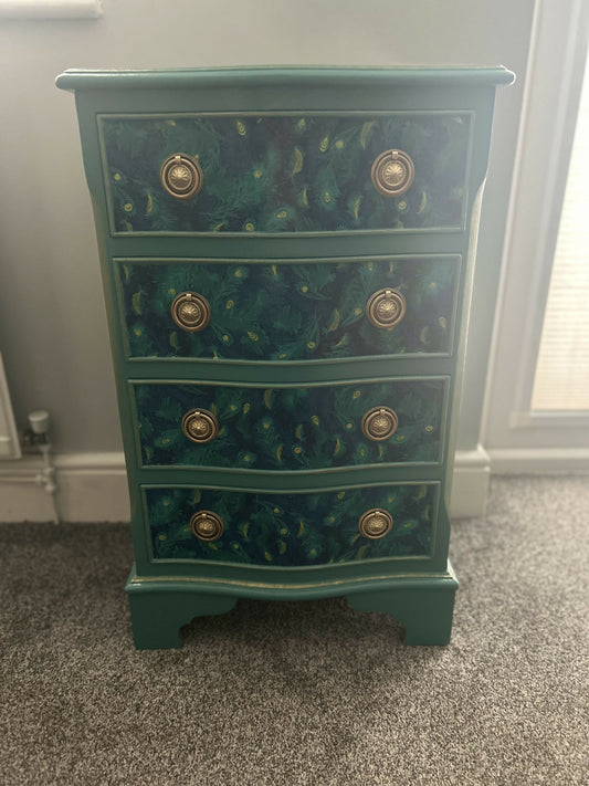 ***SOLD*** Antique Solid Wood Upcycled Decoupaged Serpentine Drawers