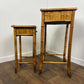 Pair of Vintage French Bamboo Side Tables with Hand-Painted Rose Detail