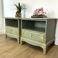 Stag Minstrel Bedside Tables In Pale Sage Green With Gold Foil Bird And Floral Design