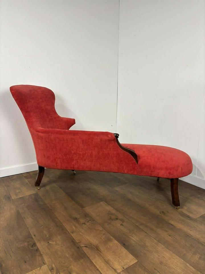 Victorian Mahogany Framed Chaise Longue with High Back and Elbow Rest