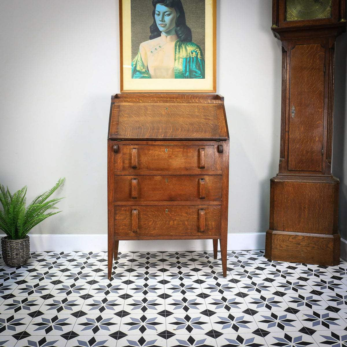 Oak Bureau Handmade Solid Oak with Three Drawers