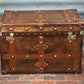 Vintage Inspired English Leather Steamer Trunk Interior Coffee Table End Table