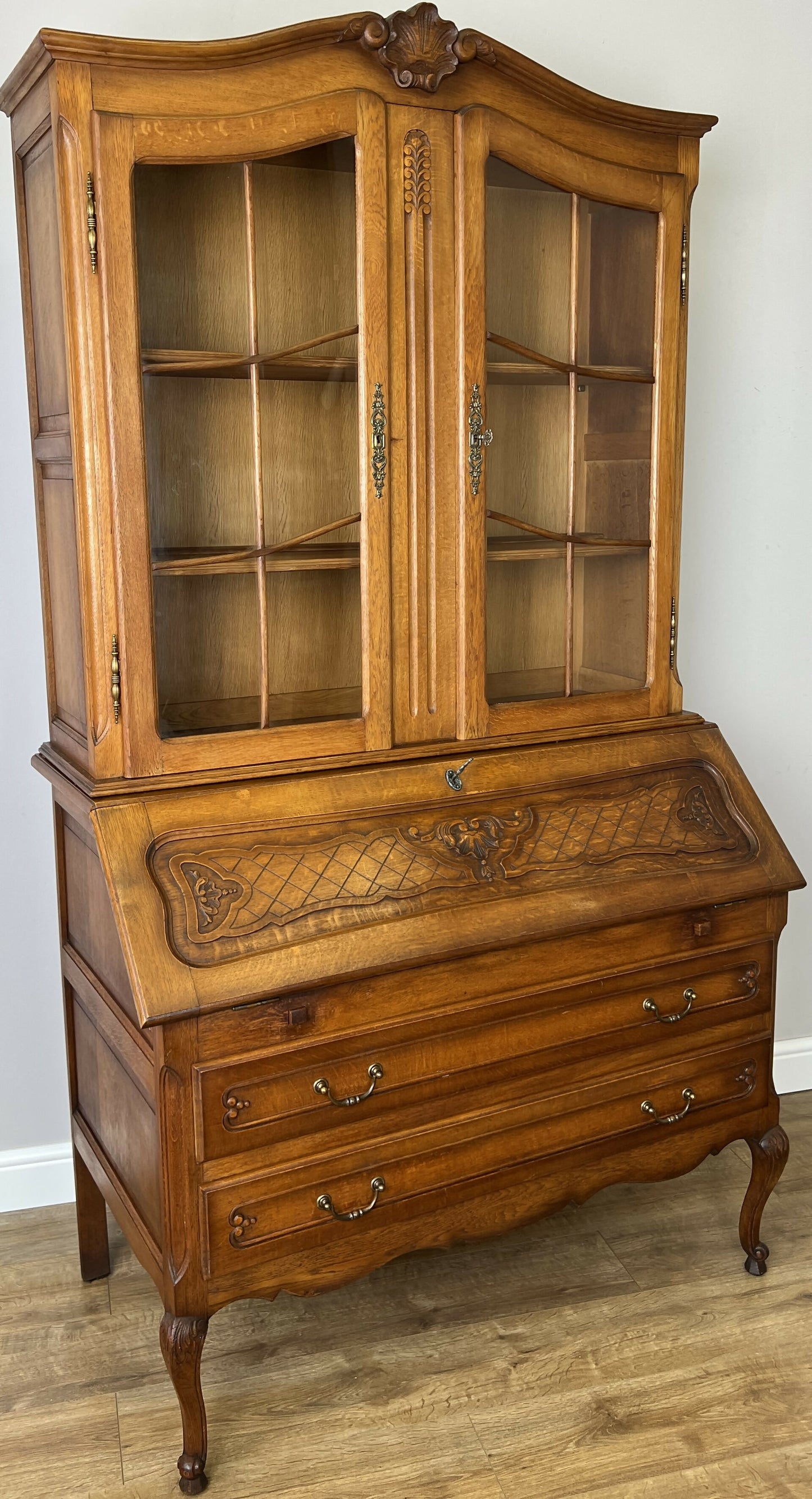 Cabinet Vintage French Louis XVI Oak Bureau Bookcase Display Cabinet LOT 6343