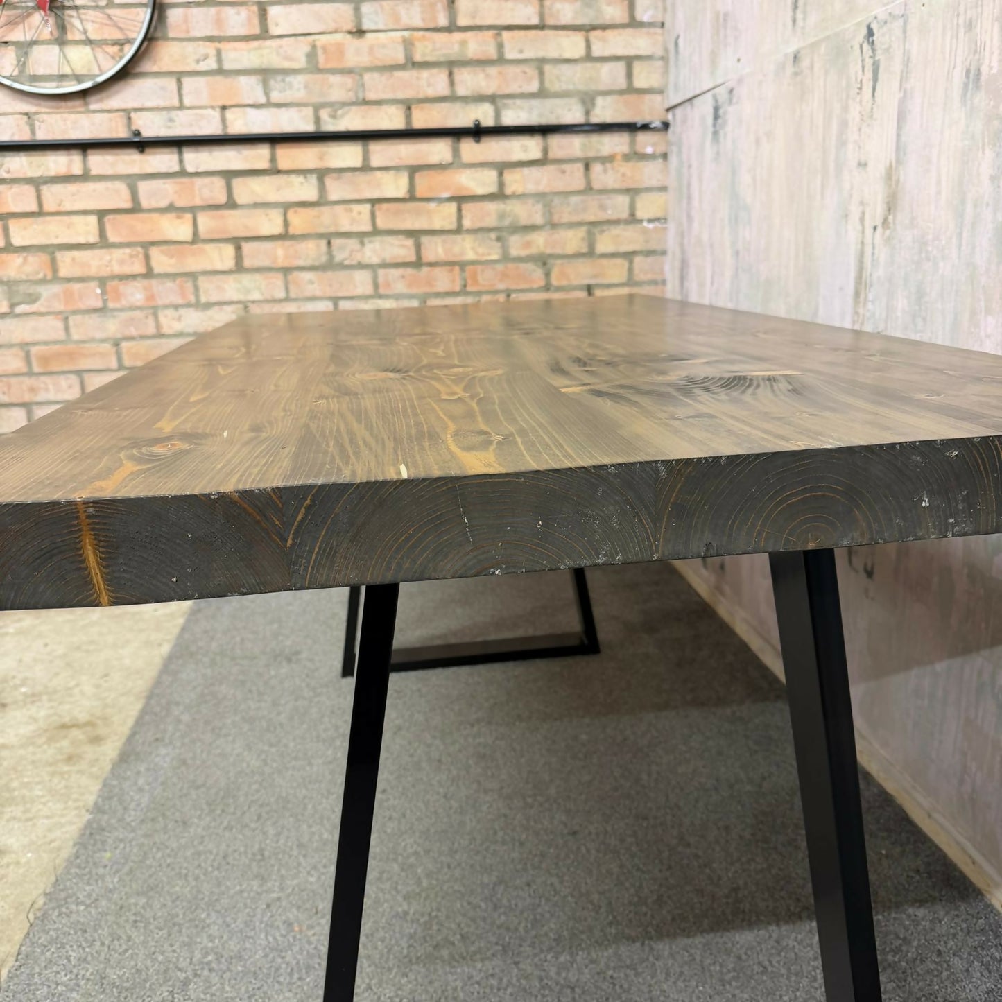 Modern Solid Wood Dining Table Industrial Trapezium Legs Seats 6 Warehouse Loft