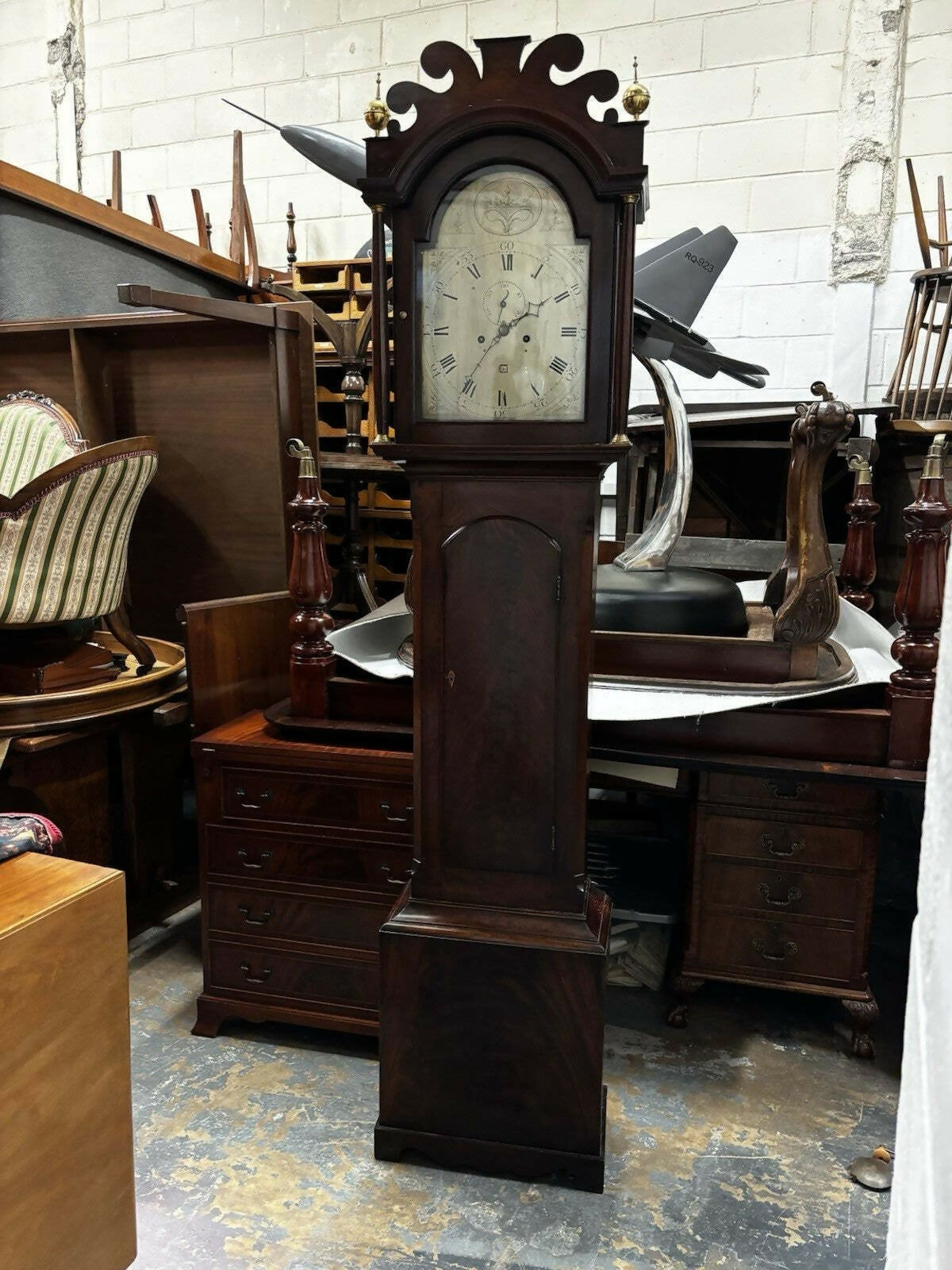 Georgian Mahogany Longcase Clock, Silvered Dial. 8 Day