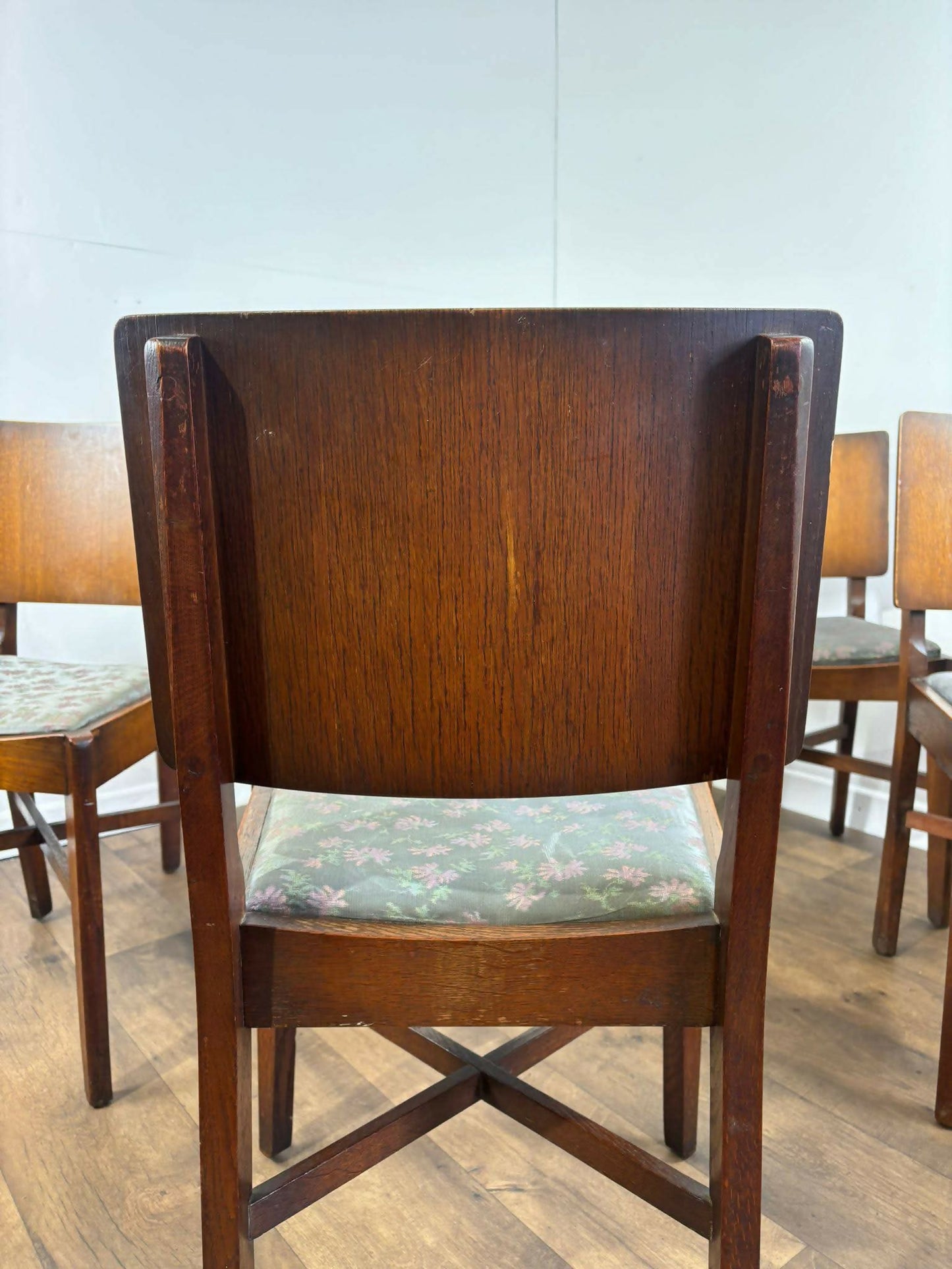 Vintage Oak Set Of Six Dining Chairs