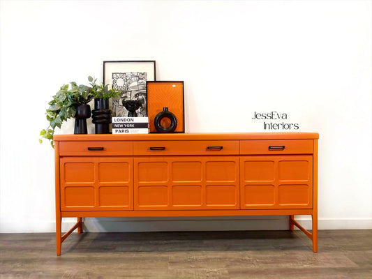 Mid century modern funky orange Nathan Squares Sideboard / Drinks Cabinet / Tv Cabinet