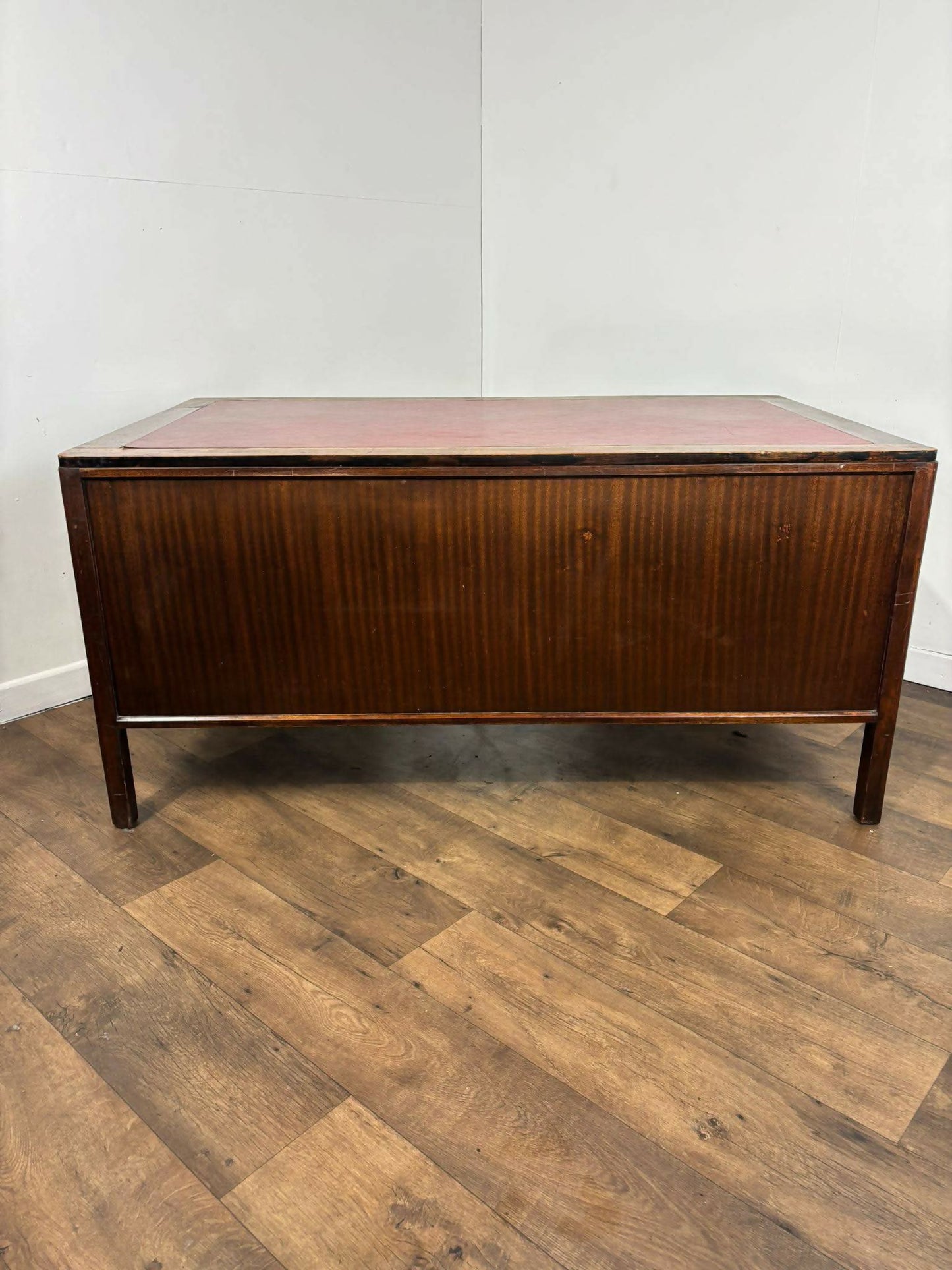 Mid Century Oak Kneehole Twin Pedestal Desk