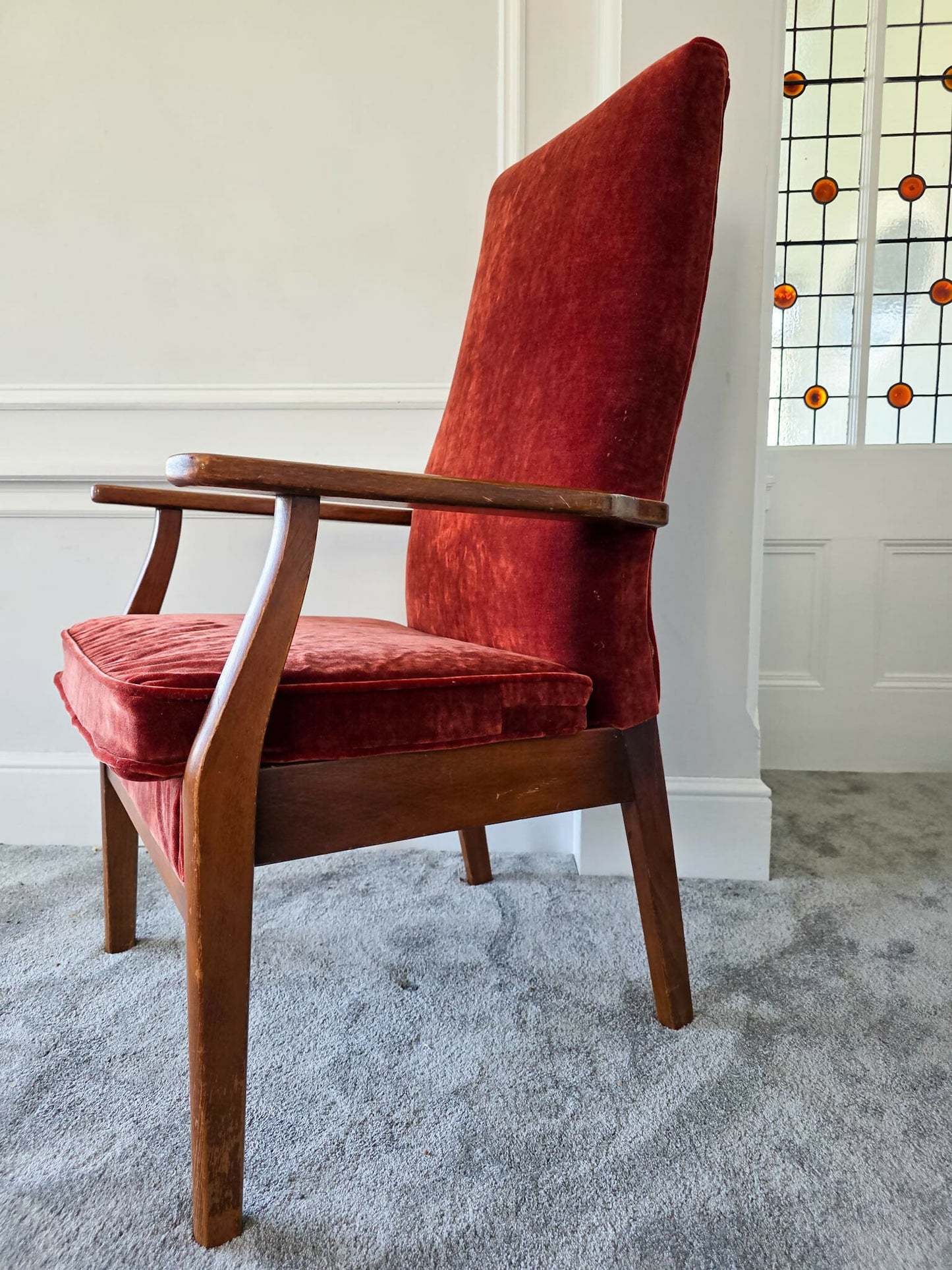 Parker Knoll PK928-9 High Back Armchair Reupholstered in 'Linwood' Velvet. In Great Condition