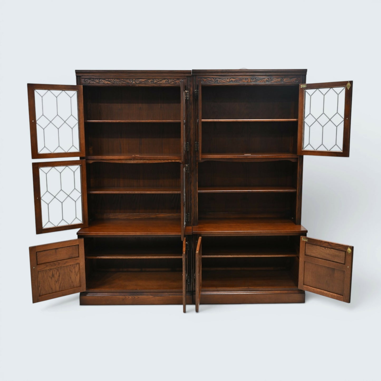 Old Charm Large Wall Unit Display Cabinet Bookcase Tudor Brown FREE UK Delivery