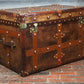 Vintage Inspired English Leather Steamer Trunk Interior Coffee Table End Table