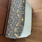 Mid century sky blue painted ottoman with William morris style upholstered seat