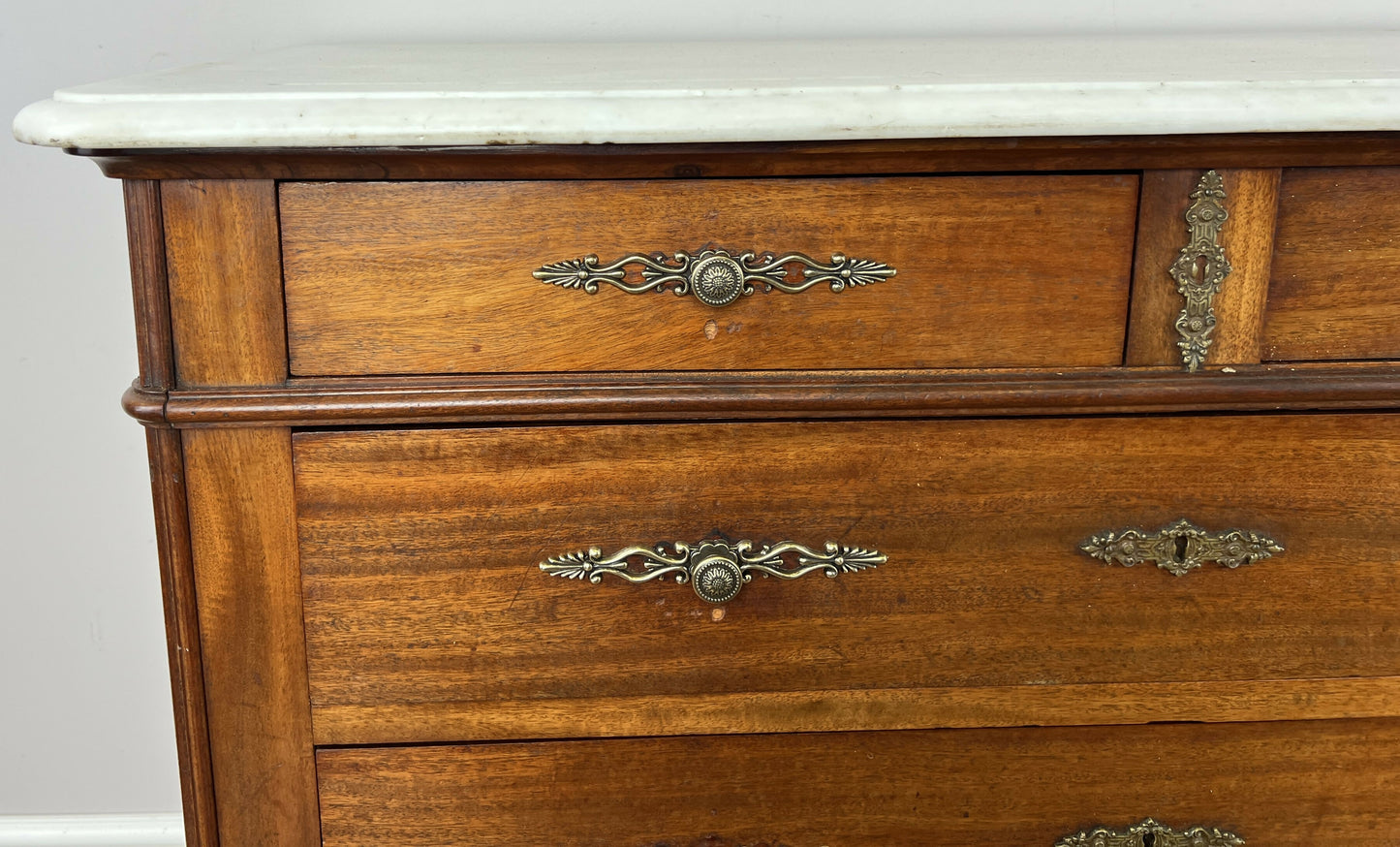 Chest of Drawers Antique French Walnut Marble Top Five Drawer Cabinet LOT 6451