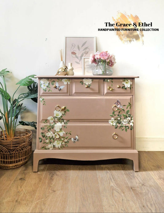 Stag pink 5 chest of drawers