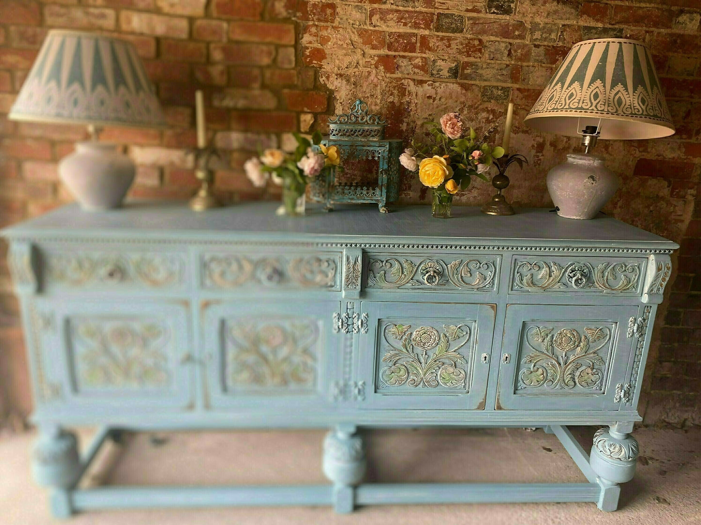 Vintage Farmhouse Sideboard/Large Carved Sideboard/Statement Piece