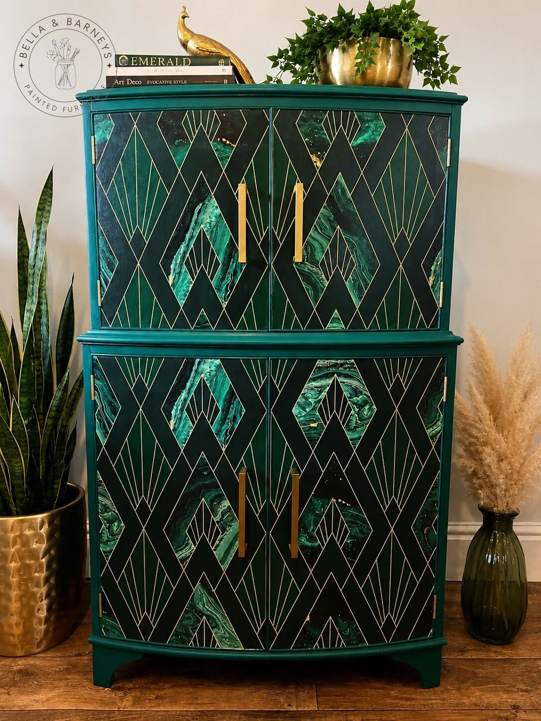 Green and gold Art deco style cocktail cabinet drinks cabinet