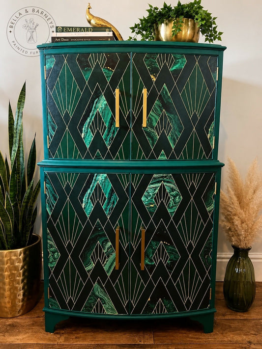 Green and gold Art deco style cocktail cabinet drinks cabinet