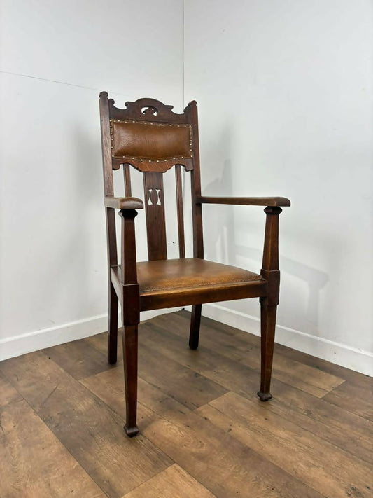 Edwardian Oak Art Nouveau Style Armchair