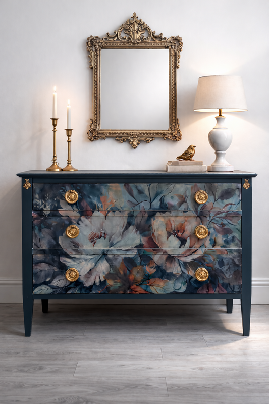 Vintage chest of drawers with floral design