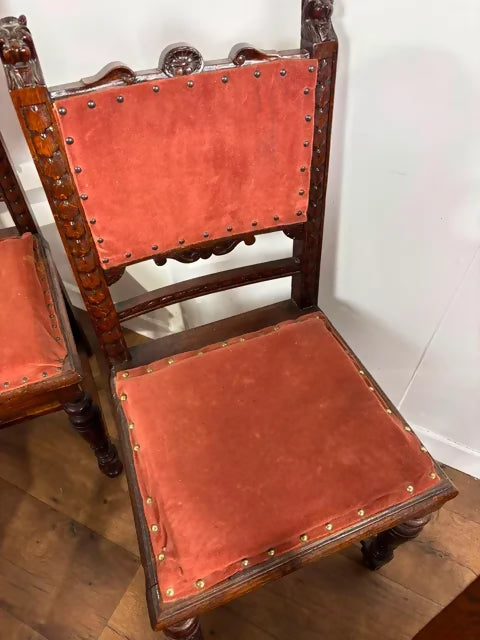 Victorian Set of Six Carved Oak Dining Chairs