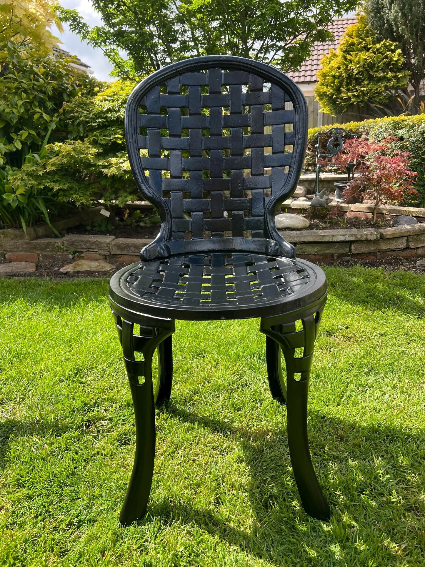 Black Vintage Three Seater Patio Set with Marble Topped Table