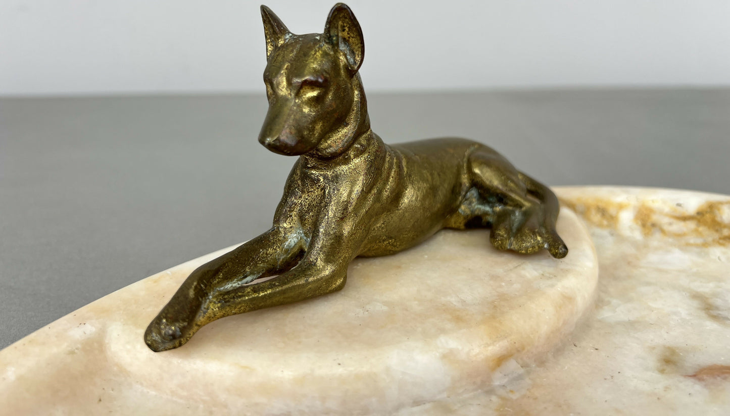 Tray Antique French Style Marble Brass Dog Decorative Display Tray LOT 6419