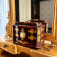 Antique Bombe Jewellery Trinket Box With Mother Of Pearl & Brass Mounts