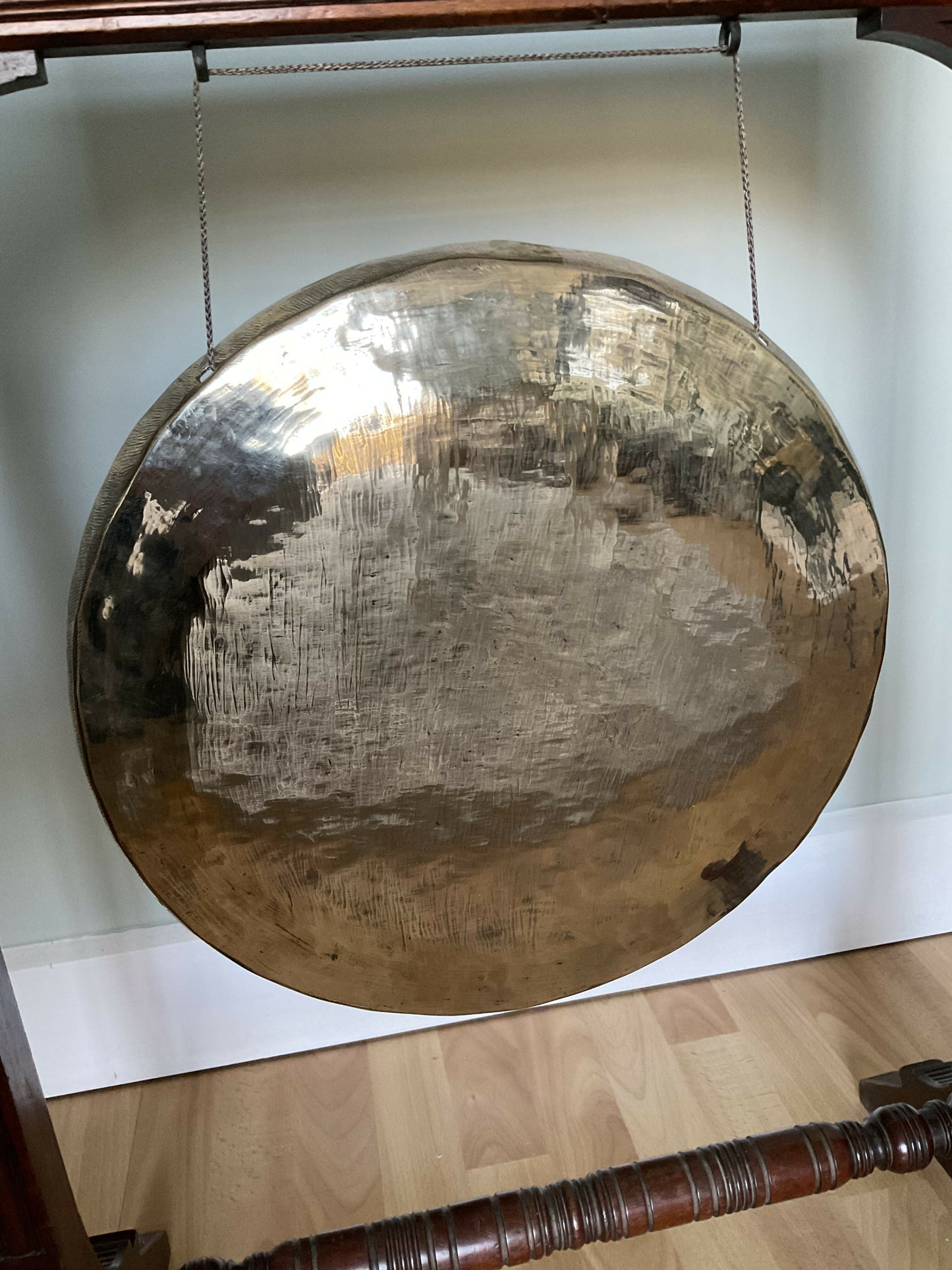 Walnut-Framed Dinner Gong with Brass Gong