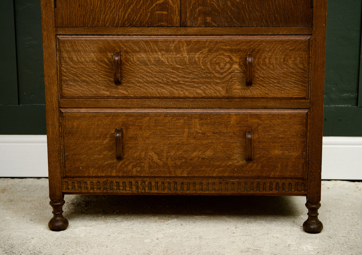 Art Deco Solid Oak Tallboy - Linen Cabinet - Cupboard Drawers